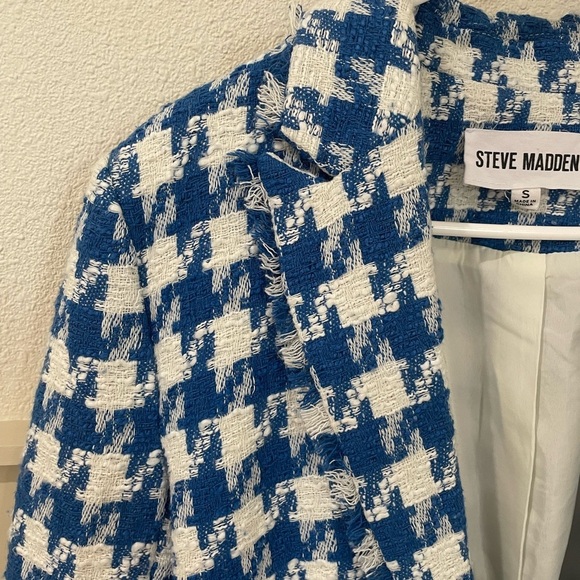 Steve Madden Blazer Blue and White Houndstooth Size Small - Picture 6 of 10